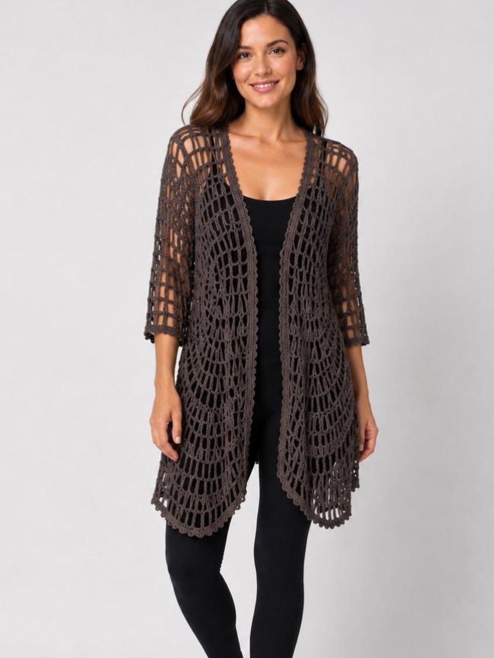 Chicos Travelers Womens Brown
Crochet Cardigan Jacket Size 2
Large Open Earthy